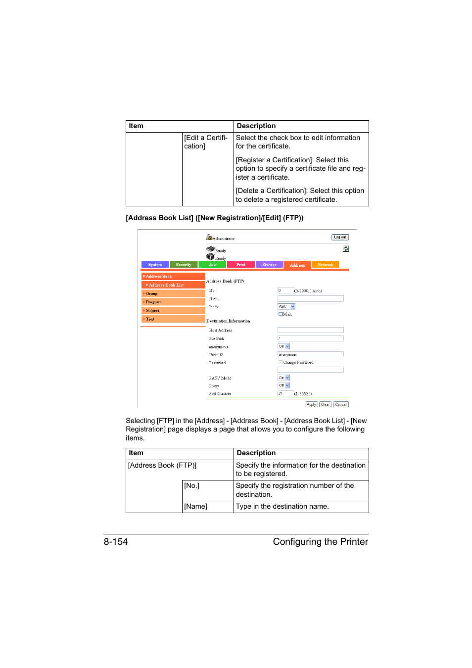 Configuring the printer 8-154 | Konica Minolta bizhub C35 User Manual | Page 421 / 510