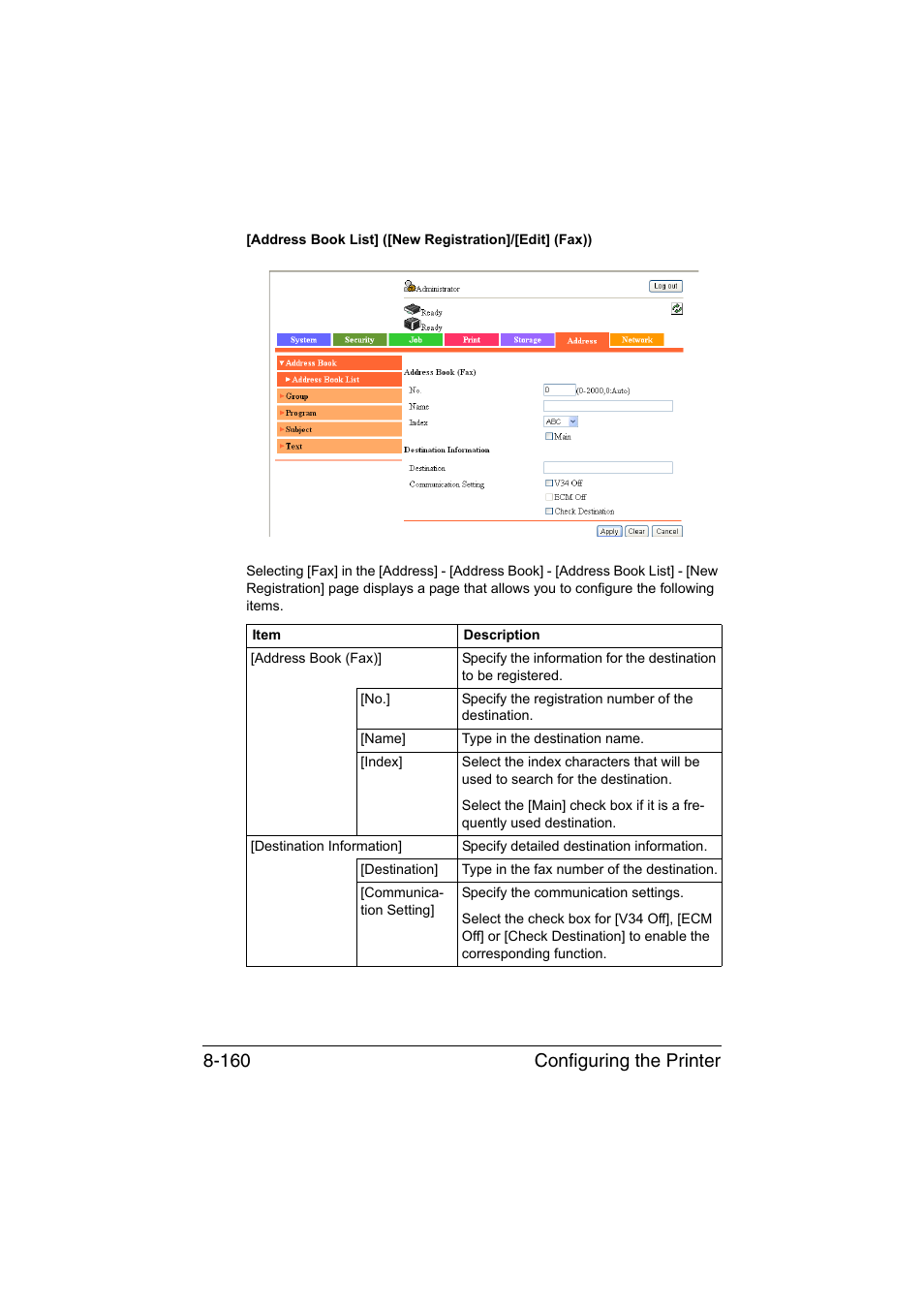 Configuring the printer 8-160 | Konica Minolta bizhub C35 User Manual | Page 427 / 510