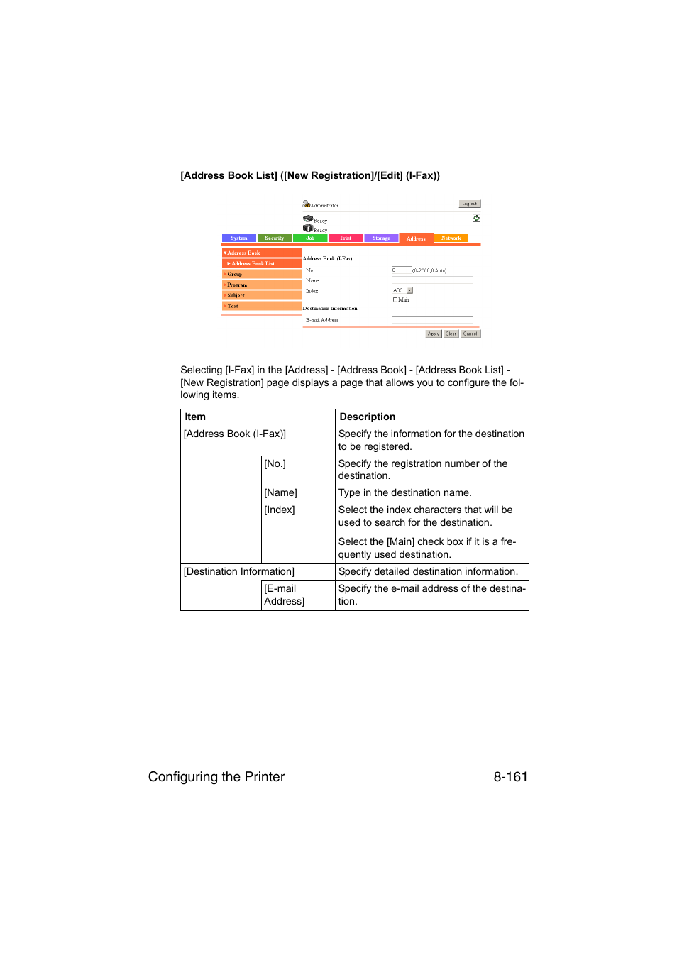 Configuring the printer 8-161 | Konica Minolta bizhub C35 User Manual | Page 428 / 510