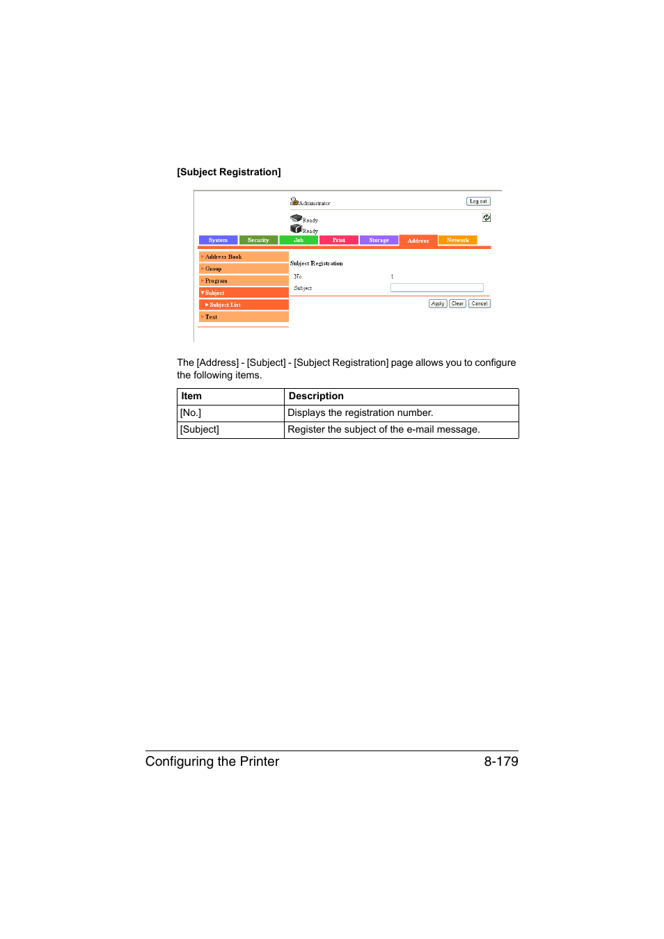 Configuring the printer 8-179 | Konica Minolta bizhub C35 User Manual | Page 446 / 510