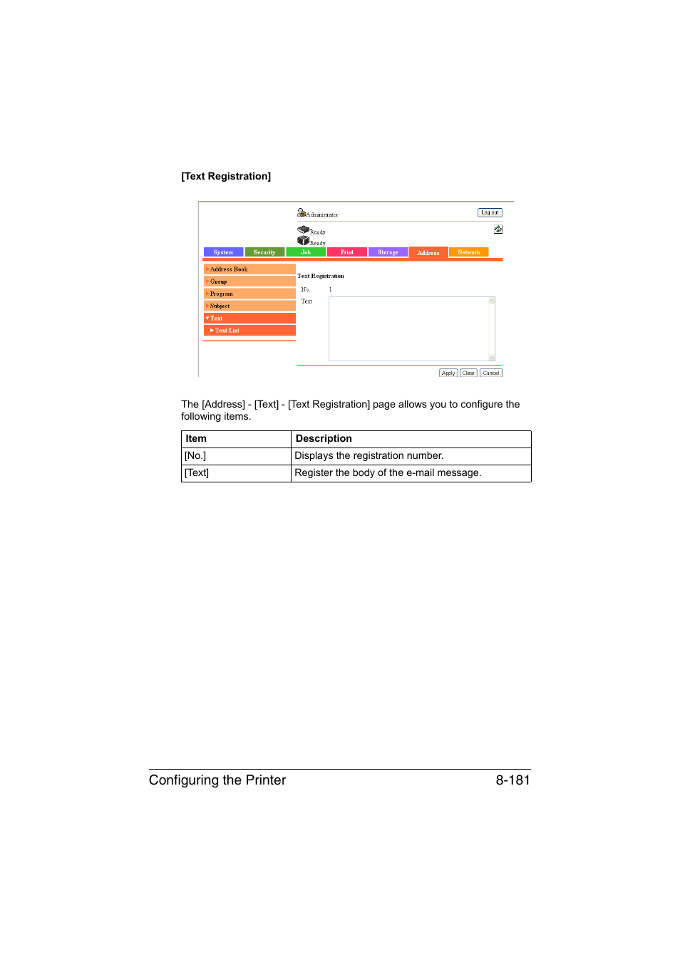 Configuring the printer 8-181 | Konica Minolta bizhub C35 User Manual | Page 448 / 510