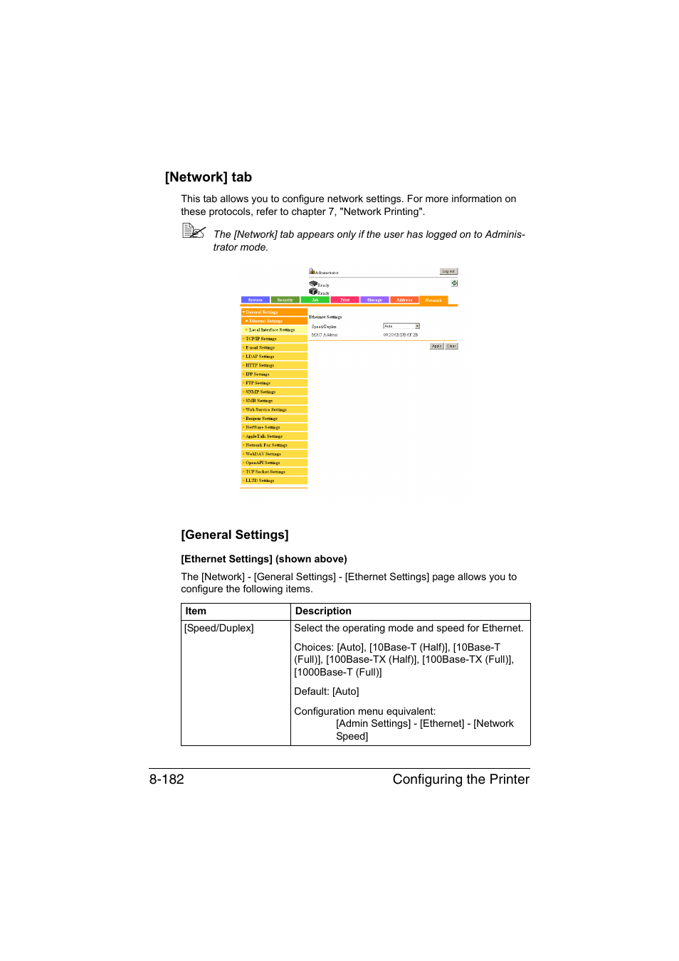 Network] tab, General settings, Network] tab -182 | General settings] -182 | Konica Minolta bizhub C35 User Manual | Page 449 / 510