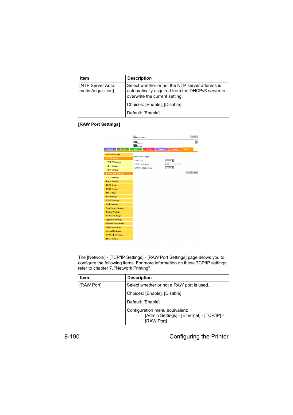 Configuring the printer 8-190 | Konica Minolta bizhub C35 User Manual | Page 457 / 510