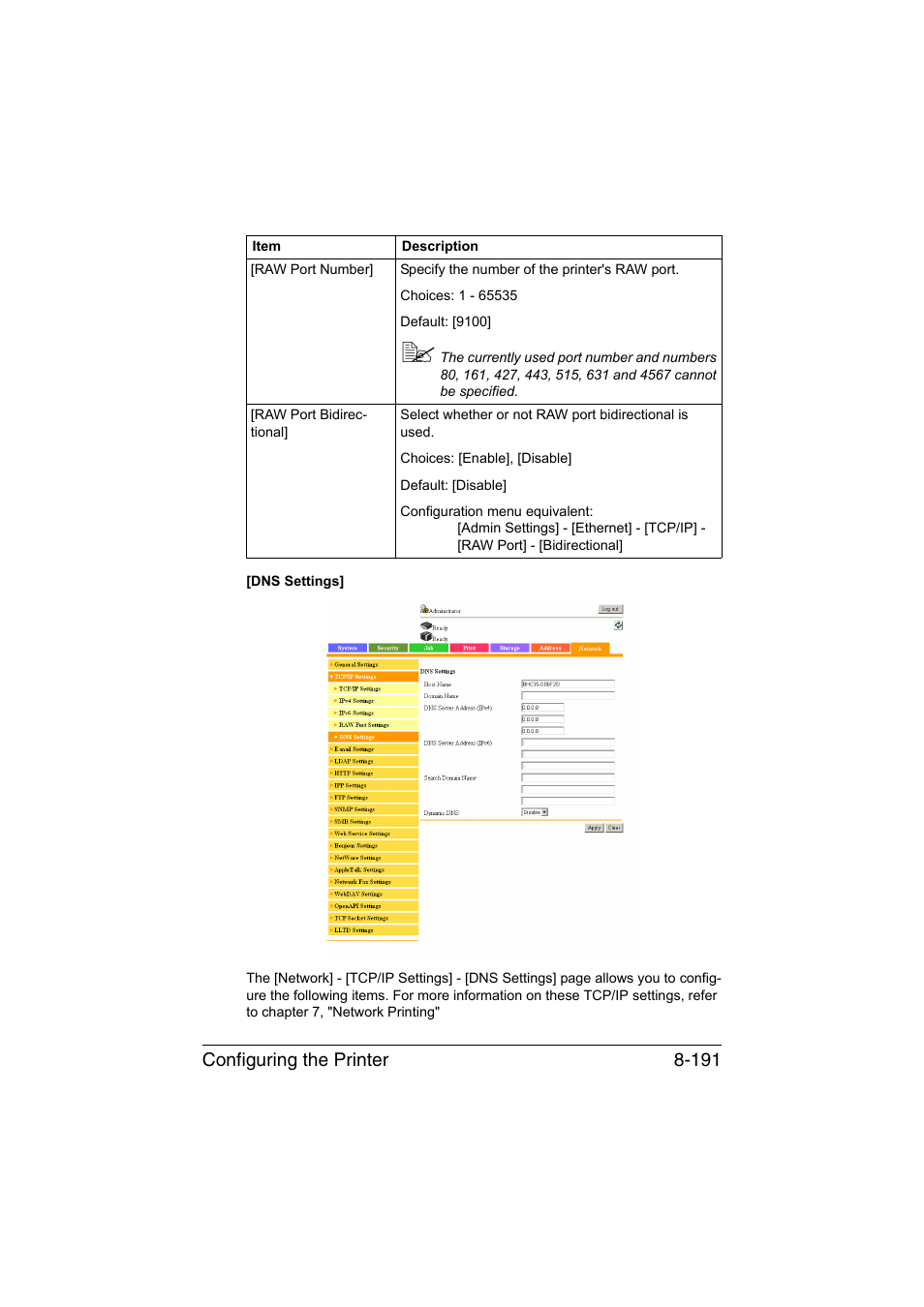 Configuring the printer 8-191 | Konica Minolta bizhub C35 User Manual | Page 458 / 510