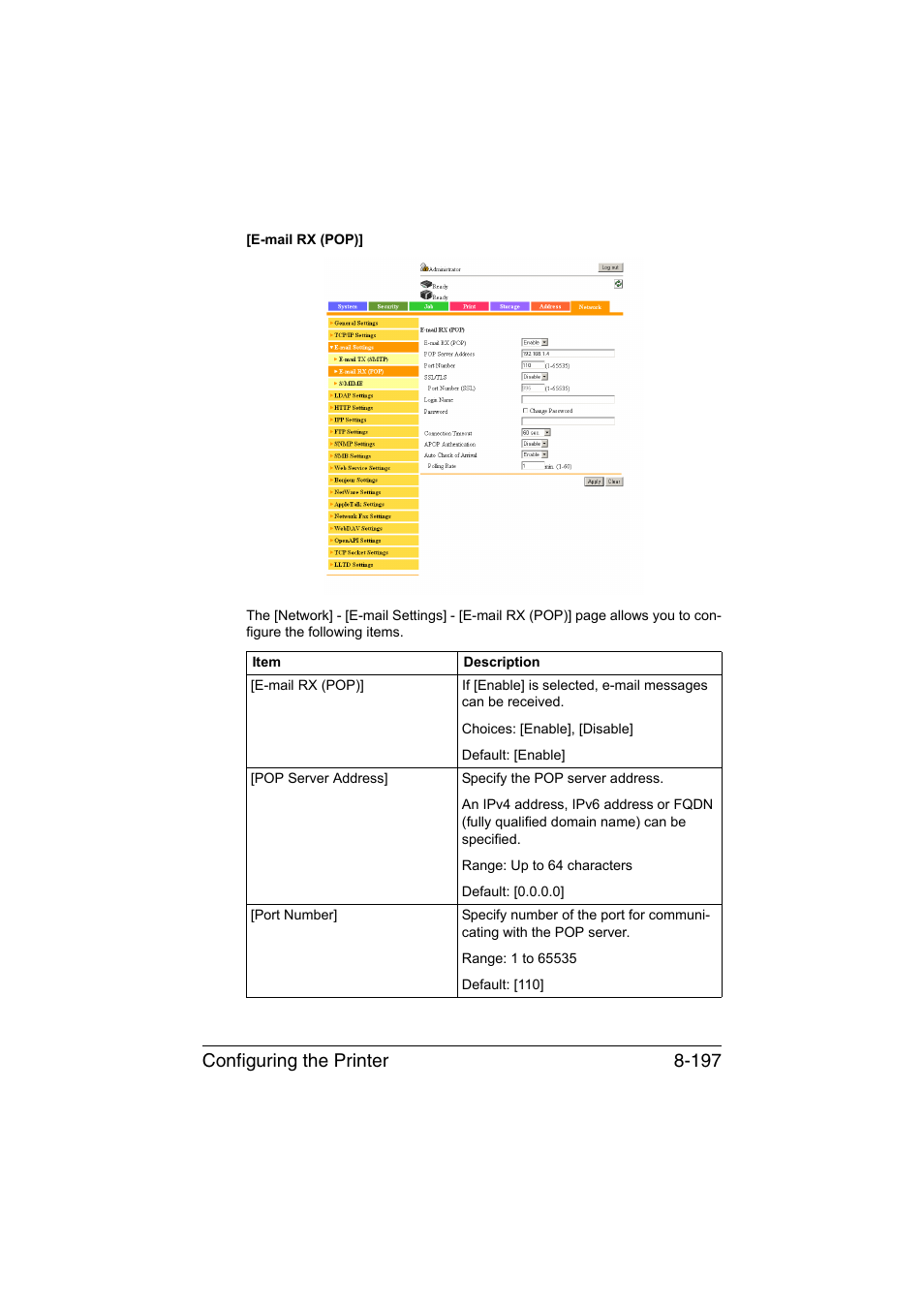 Configuring the printer 8-197 | Konica Minolta bizhub C35 User Manual | Page 464 / 510