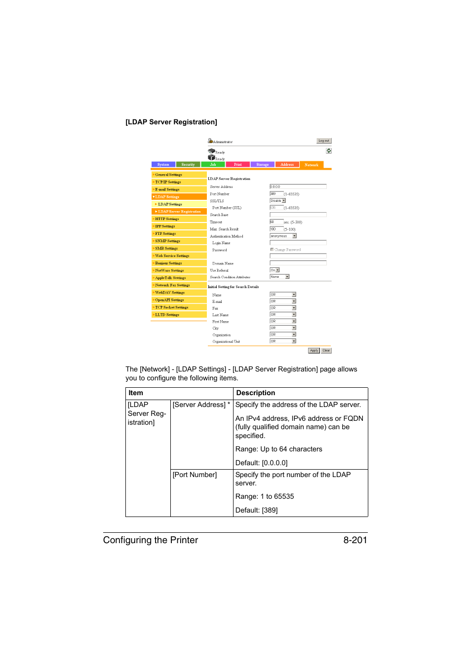 Configuring the printer 8-201 | Konica Minolta bizhub C35 User Manual | Page 468 / 510