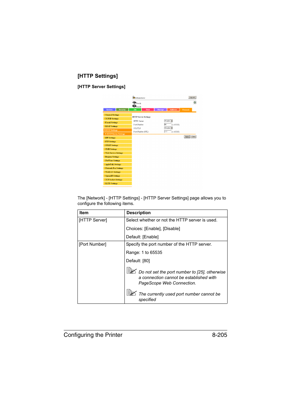 Http settings, Http settings] -205 | Konica Minolta bizhub C35 User Manual | Page 472 / 510