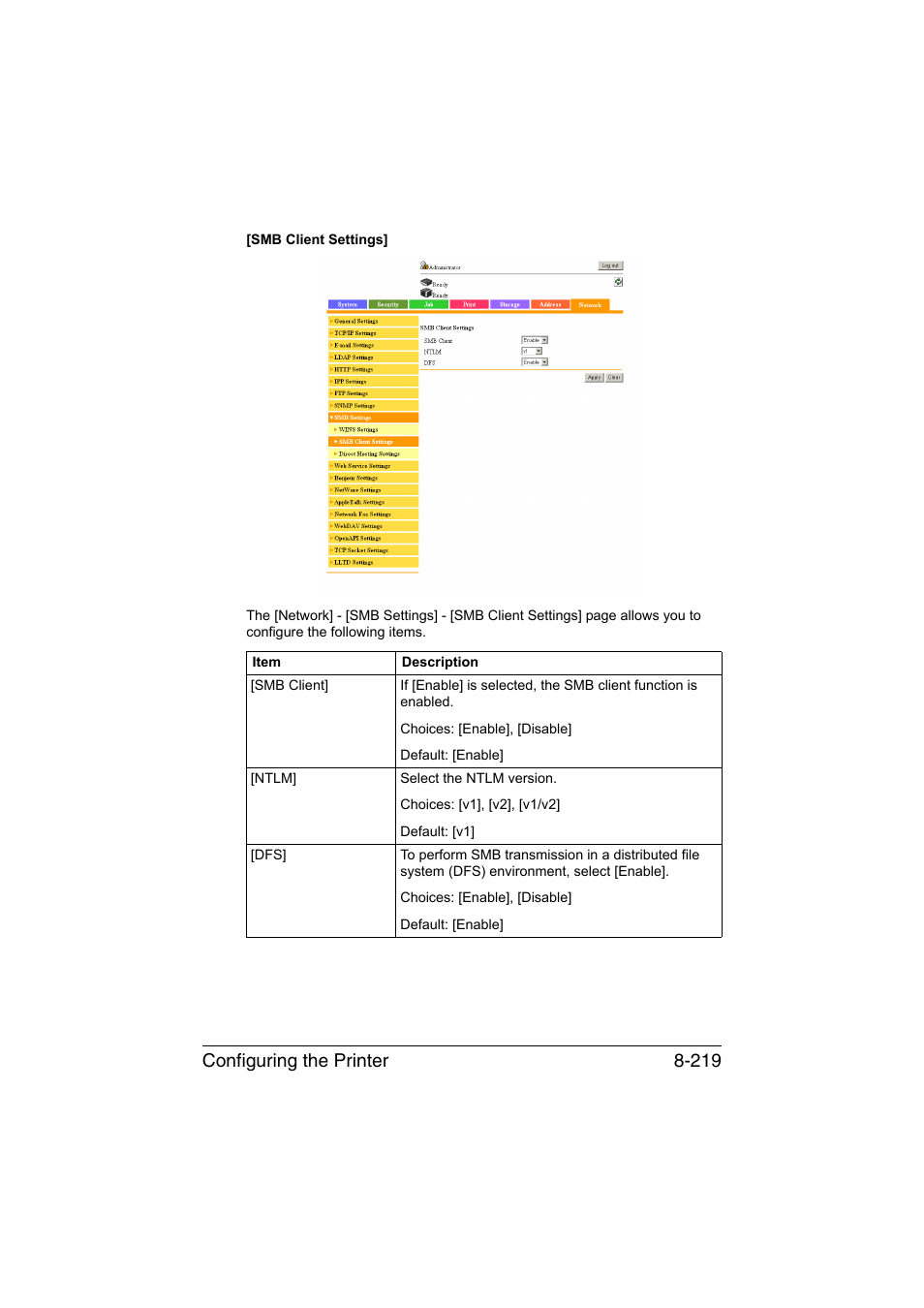 Configuring the printer 8-219 | Konica Minolta bizhub C35 User Manual | Page 486 / 510