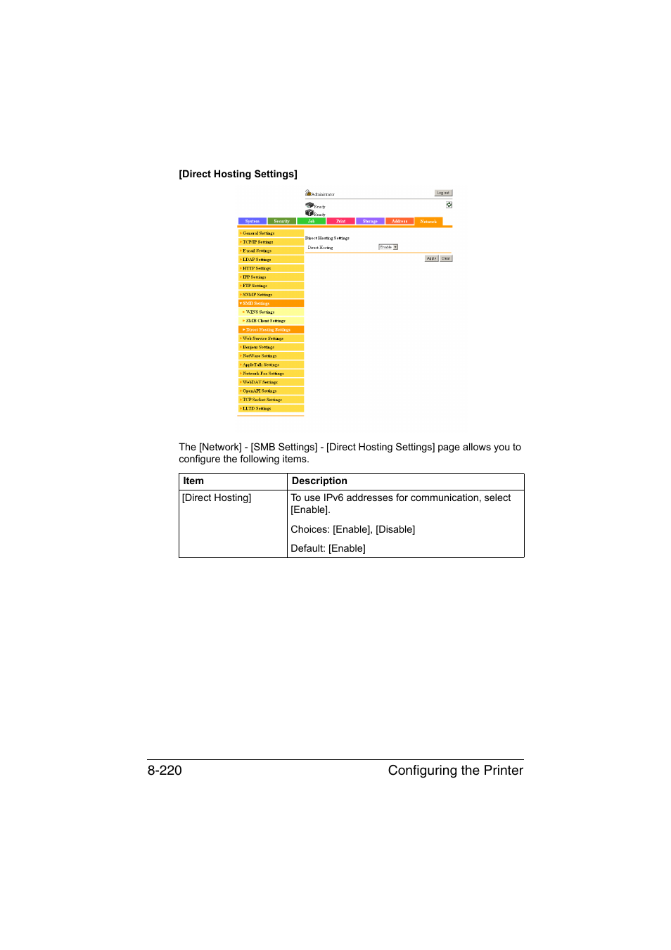 Configuring the printer 8-220 | Konica Minolta bizhub C35 User Manual | Page 487 / 510