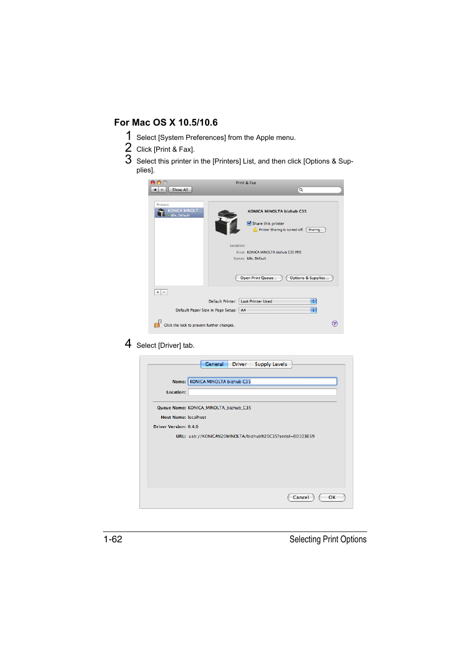 For mac os x 10.5/10.6, For mac os x 10.5/10.6 -62 | Konica Minolta bizhub C35 User Manual | Page 89 / 510