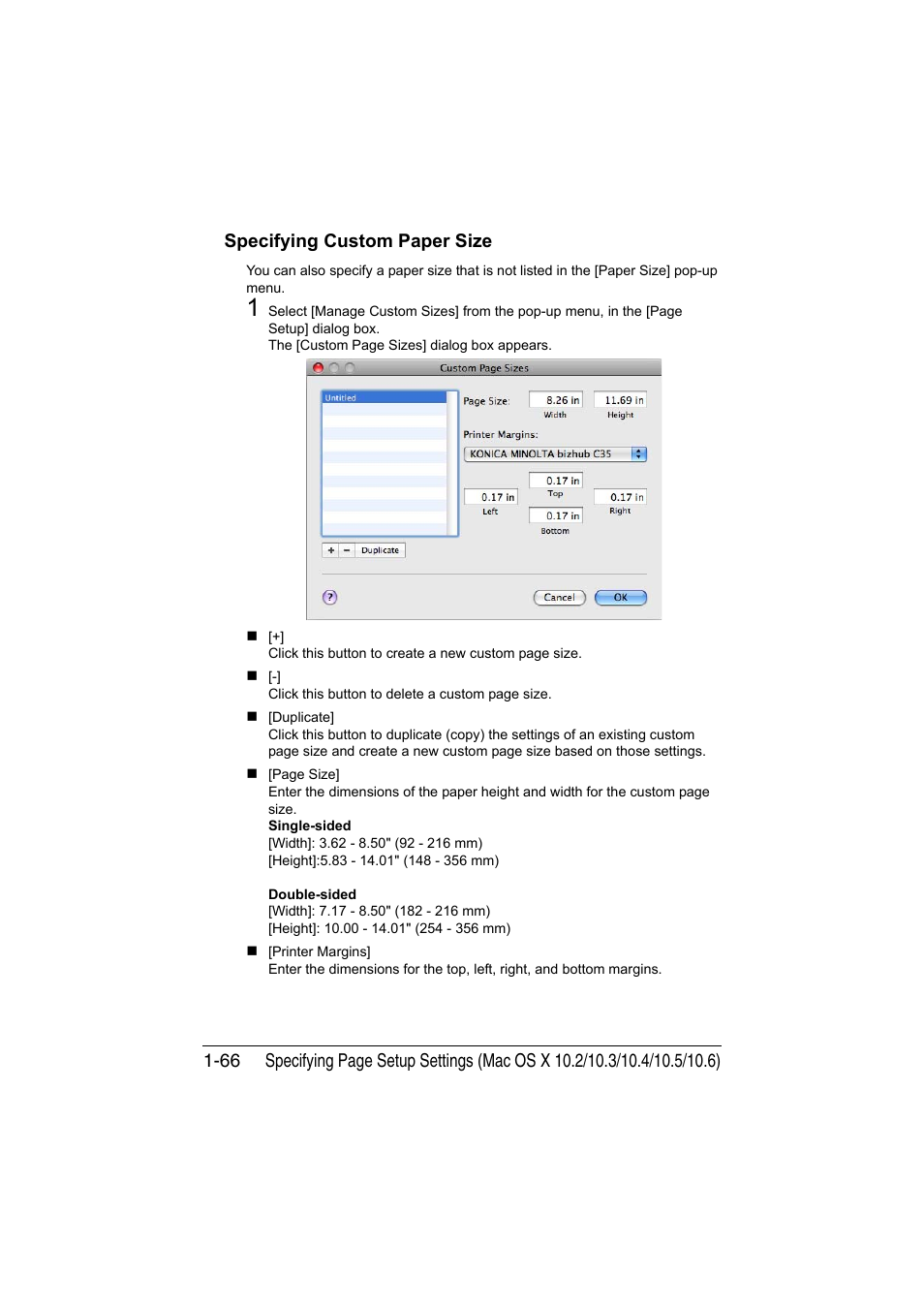 Specifying custom paper size, Specifying custom paper size -66 | Konica Minolta bizhub C35 User Manual | Page 93 / 510