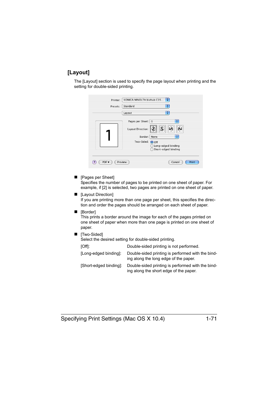 Layout, Layout] -71 | Konica Minolta bizhub C35 User Manual | Page 98 / 510