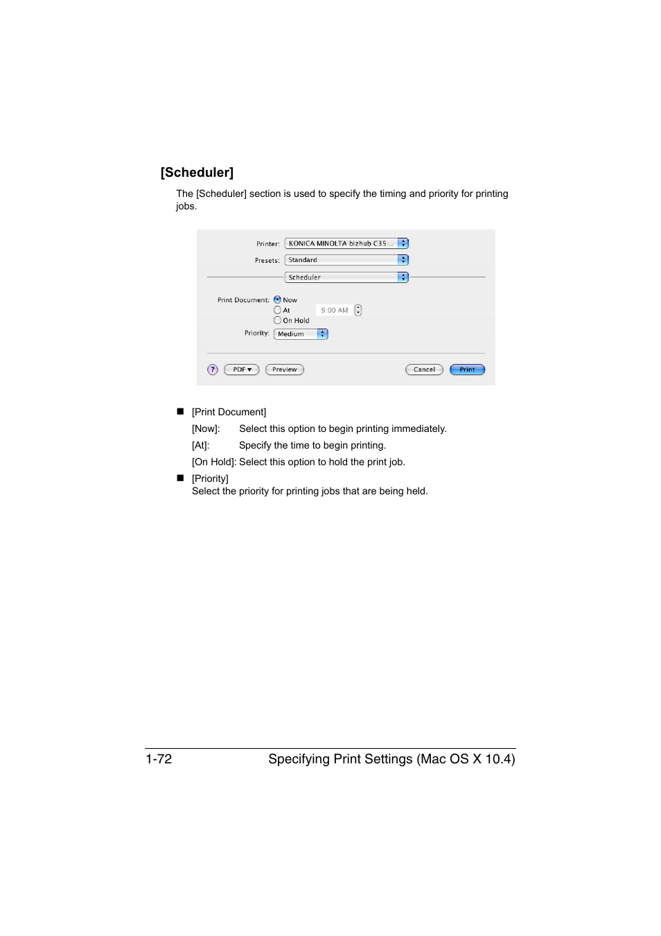 Scheduler, Scheduler] -72 | Konica Minolta bizhub C35 User Manual | Page 99 / 510