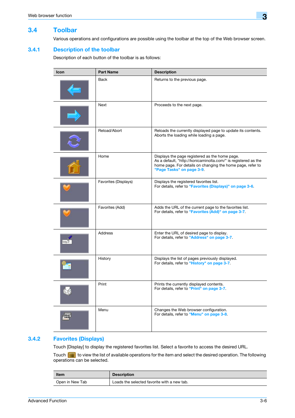 4 toolbar, 1 description of the toolbar, 2 favorites (displays) | Toolbar -6, Description of the toolbar -6, Favorites (displays) -6 | Konica Minolta bizhub C451 User Manual | Page 20 / 82