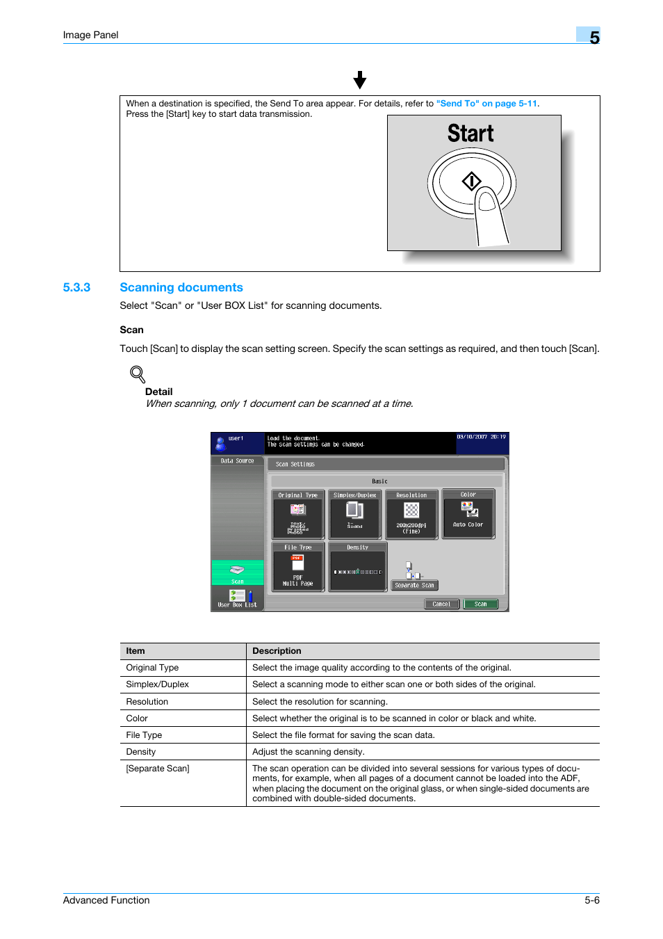 3 scanning documents, Scan, Scanning documents -6 scan -6 | Konica Minolta bizhub C451 User Manual | Page 41 / 82