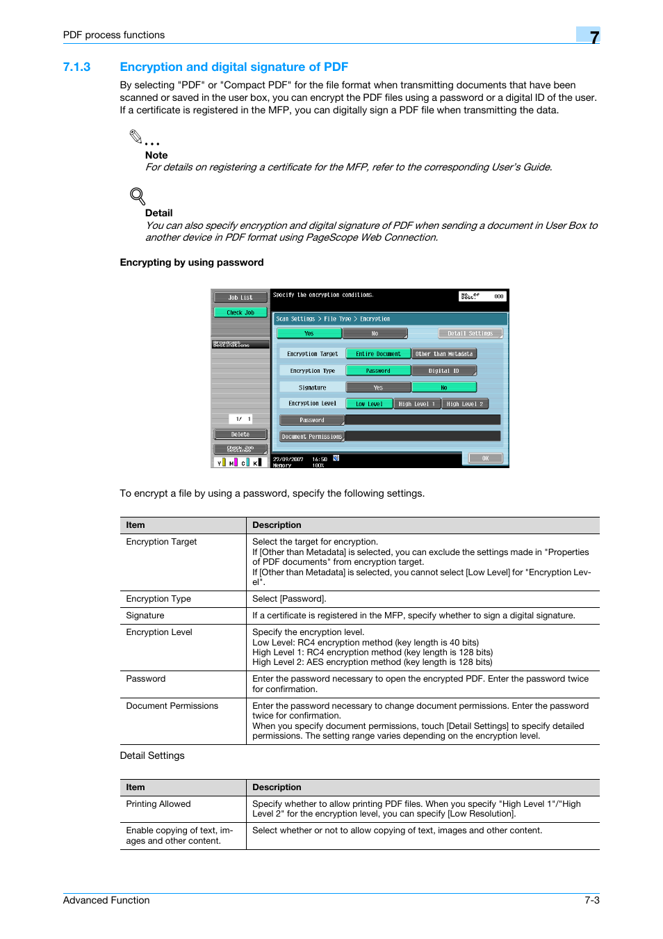 3 encryption and digital signature of pdf, Encrypting by using password | Konica Minolta bizhub C451 User Manual | Page 56 / 82