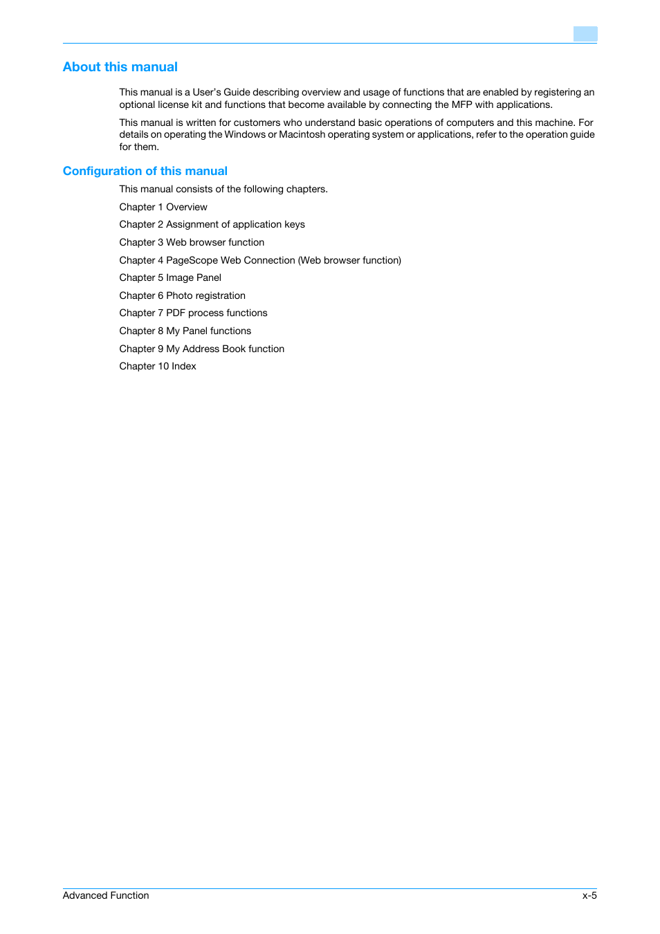 About this manual, Configuration of this manual | Konica Minolta bizhub C451 User Manual | Page 6 / 82