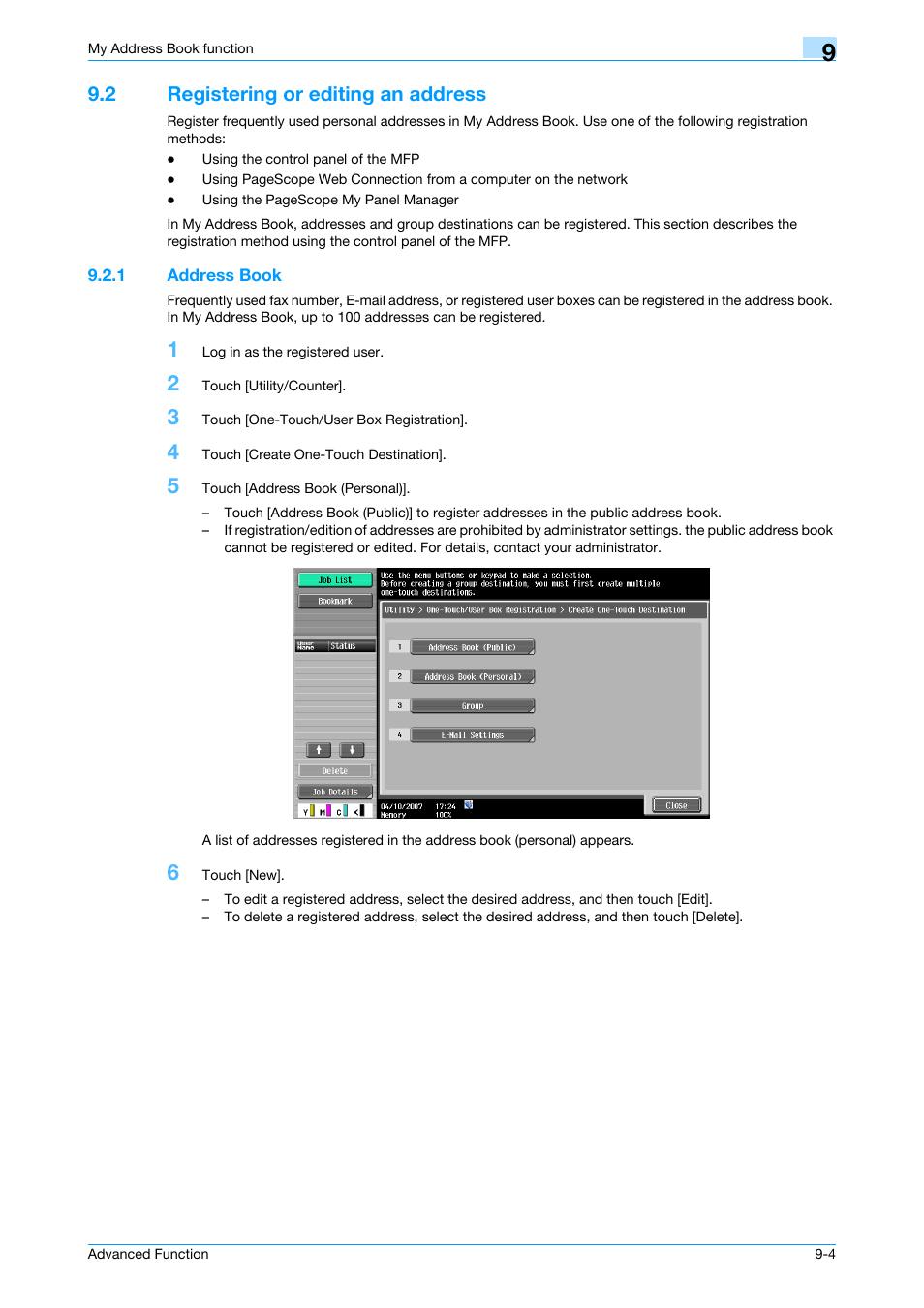 2 registering or editing an address, 1 address book, Registering or editing an address -4 | Address book -4 | Konica Minolta bizhub C451 User Manual | Page 73 / 82