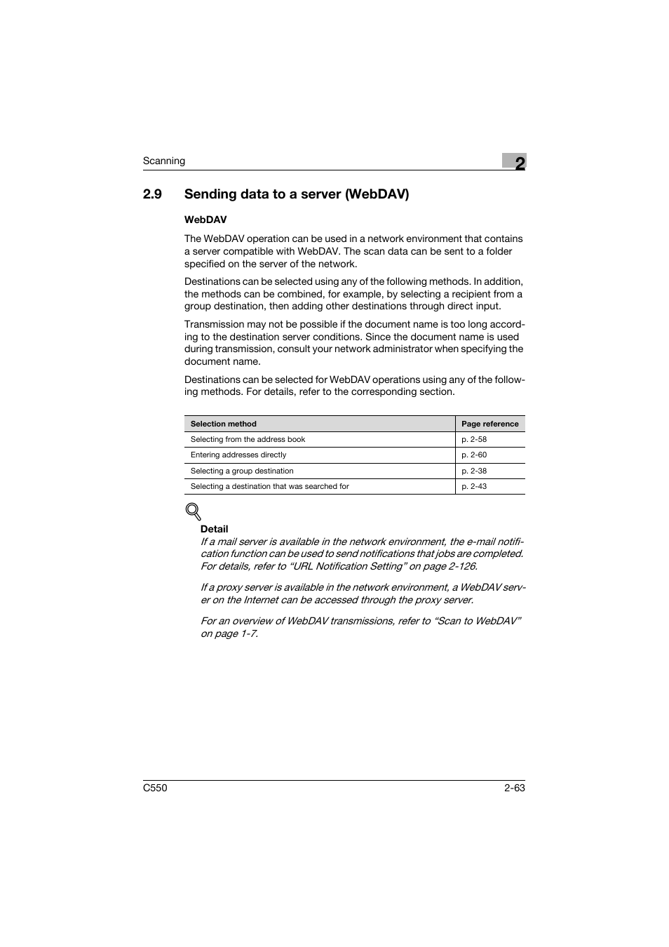 9 sending data to a server (webdav), Webdav, Sending data to a server (webdav) -63 | Webdav -63 | Konica Minolta bizhub C550 User Manual | Page 102 / 415