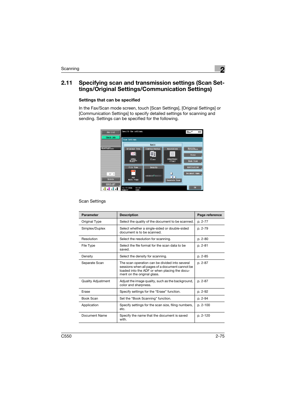 Settings that can be specified, Settings that can be specified -75 | Konica Minolta bizhub C550 User Manual | Page 114 / 415