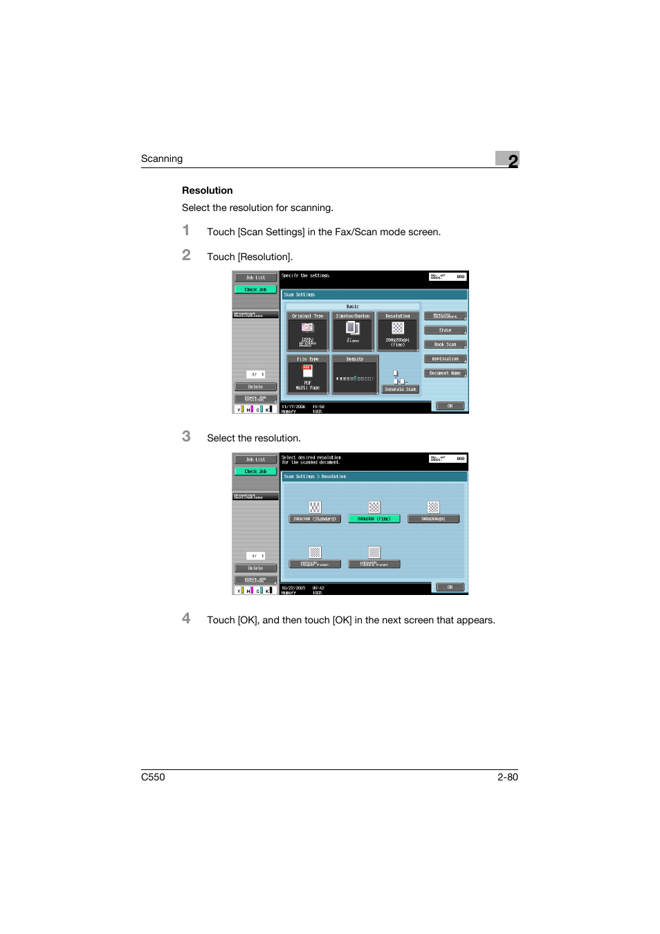 Resolution, Resolution -80, P. 2-80 | Konica Minolta bizhub C550 User Manual | Page 119 / 415