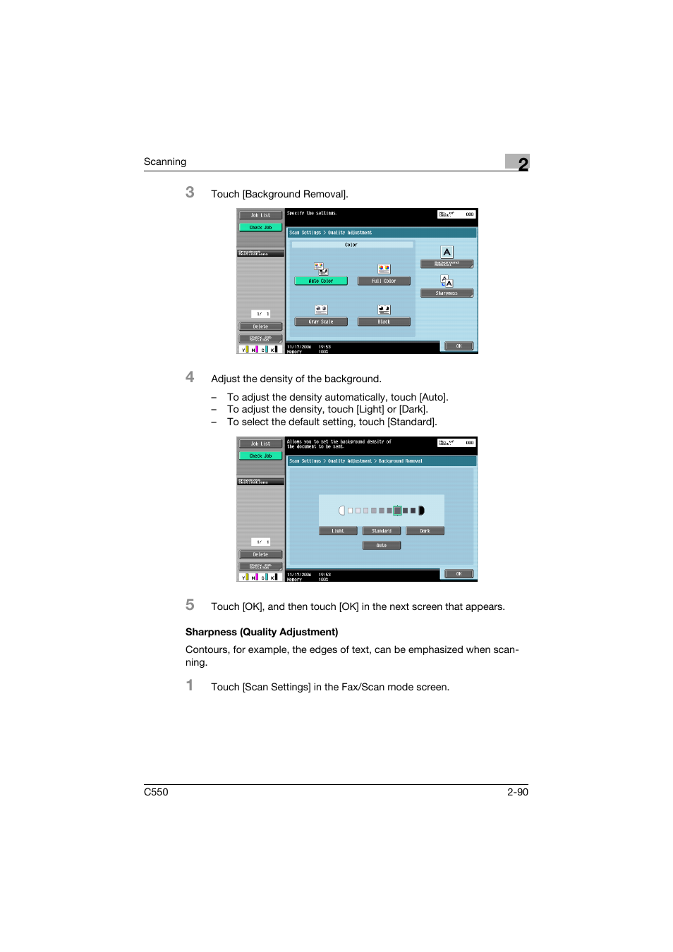 Sharpness (quality adjustment), Sharpness (quality adjustment) -90 | Konica Minolta bizhub C550 User Manual | Page 129 / 415