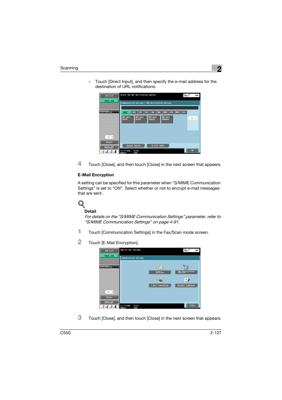 E-mail encryption, E-mail encryption -127, P. 2-127 | Konica Minolta bizhub C550 User Manual | Page 166 / 415