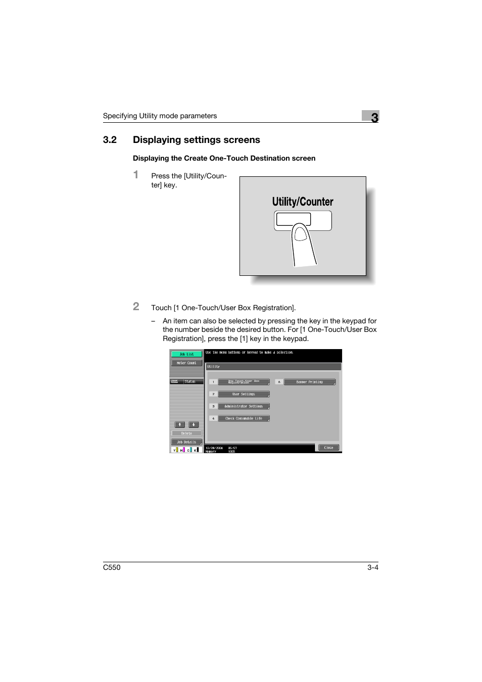 2 displaying settings screens, Displaying the create one-touch destination screen, Displaying settings screens -4 | Konica Minolta bizhub C550 User Manual | Page 171 / 415