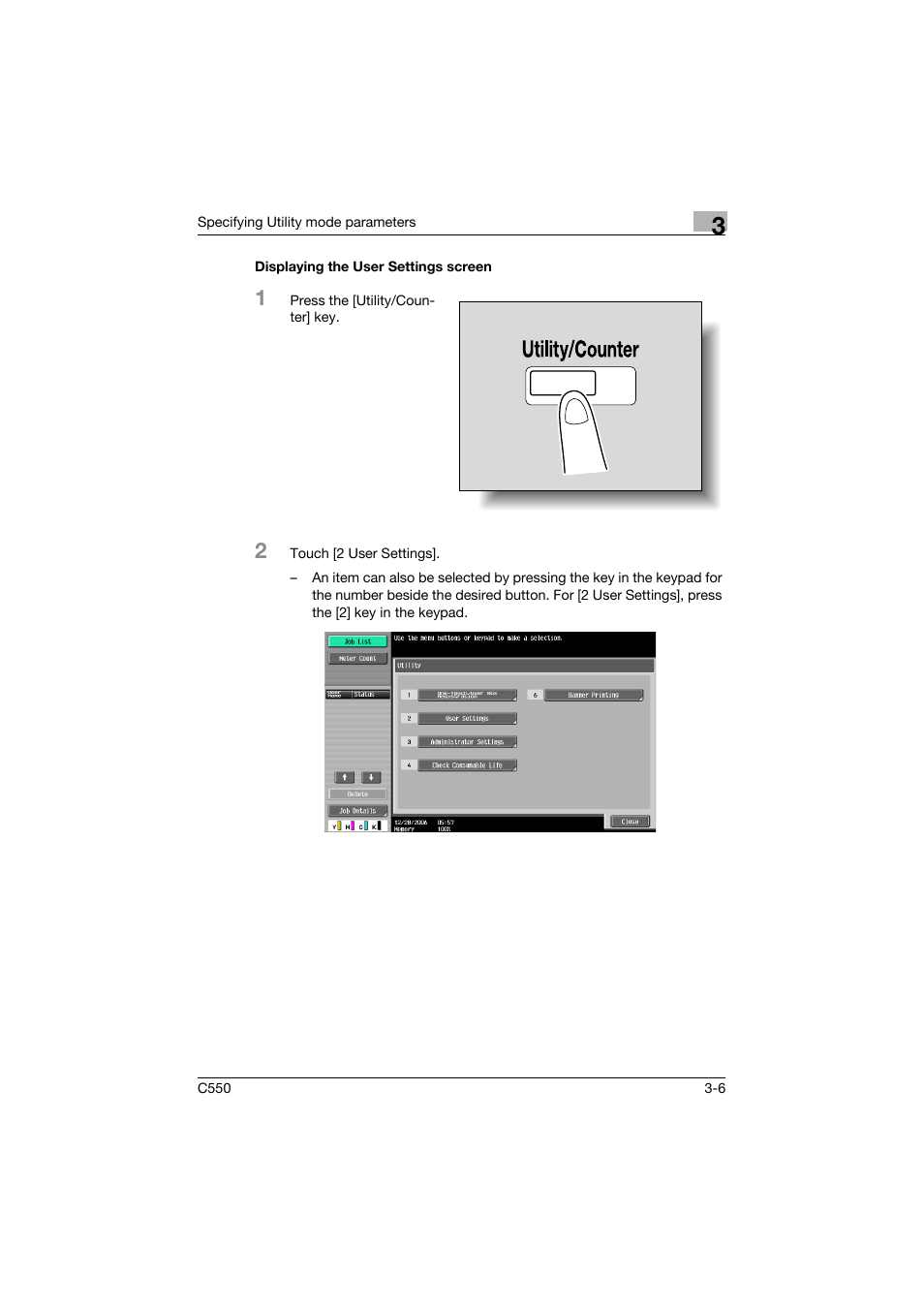 Displaying the user settings screen, Displaying the user settings screen -6 | Konica Minolta bizhub C550 User Manual | Page 173 / 415