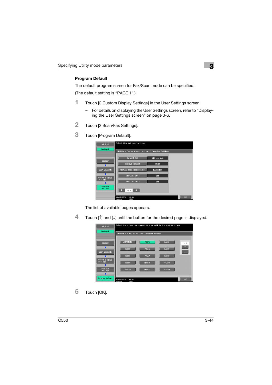 Program default, Program default -44 | Konica Minolta bizhub C550 User Manual | Page 211 / 415