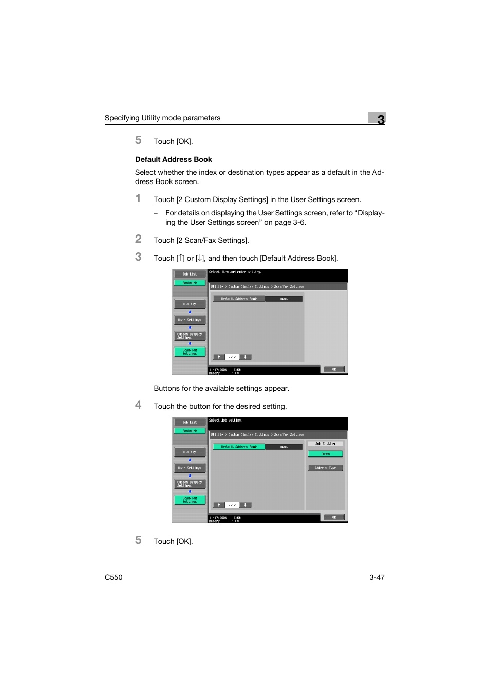 Default address book, Default address book -47 | Konica Minolta bizhub C550 User Manual | Page 214 / 415