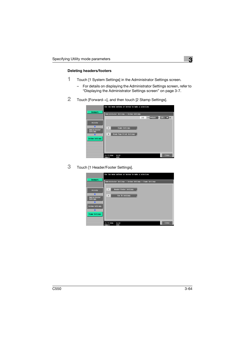 Deleting headers/footers, Deleting headers/footers -64 | Konica Minolta bizhub C550 User Manual | Page 231 / 415