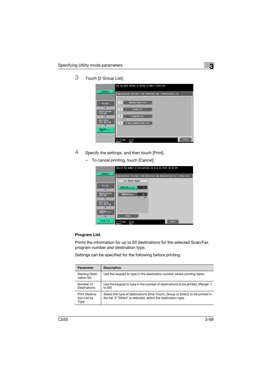 Program list, Program list -69 | Konica Minolta bizhub C550 User Manual | Page 236 / 415