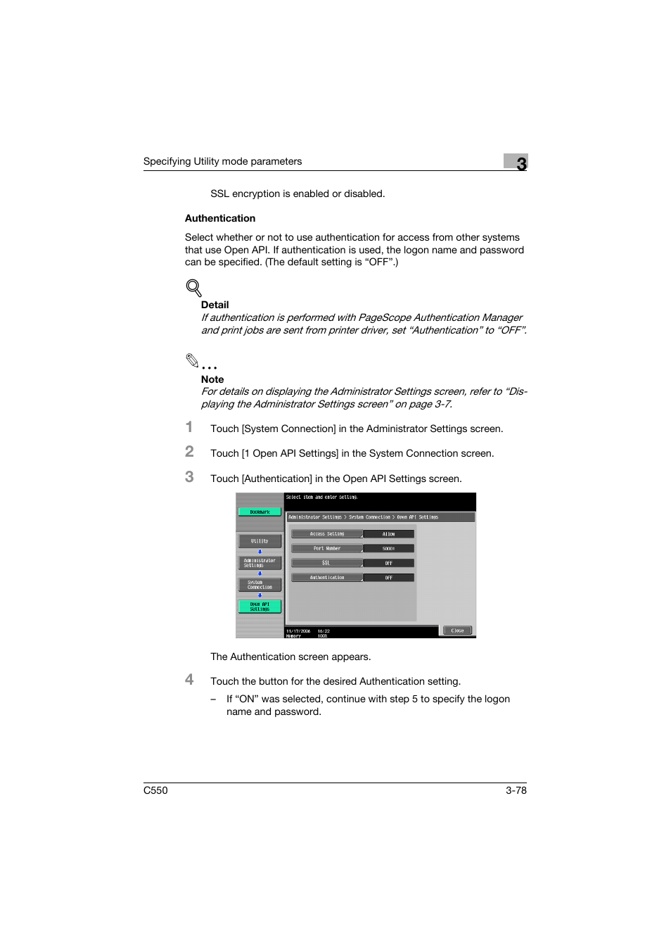 Authentication, Authentication -78 | Konica Minolta bizhub C550 User Manual | Page 245 / 415