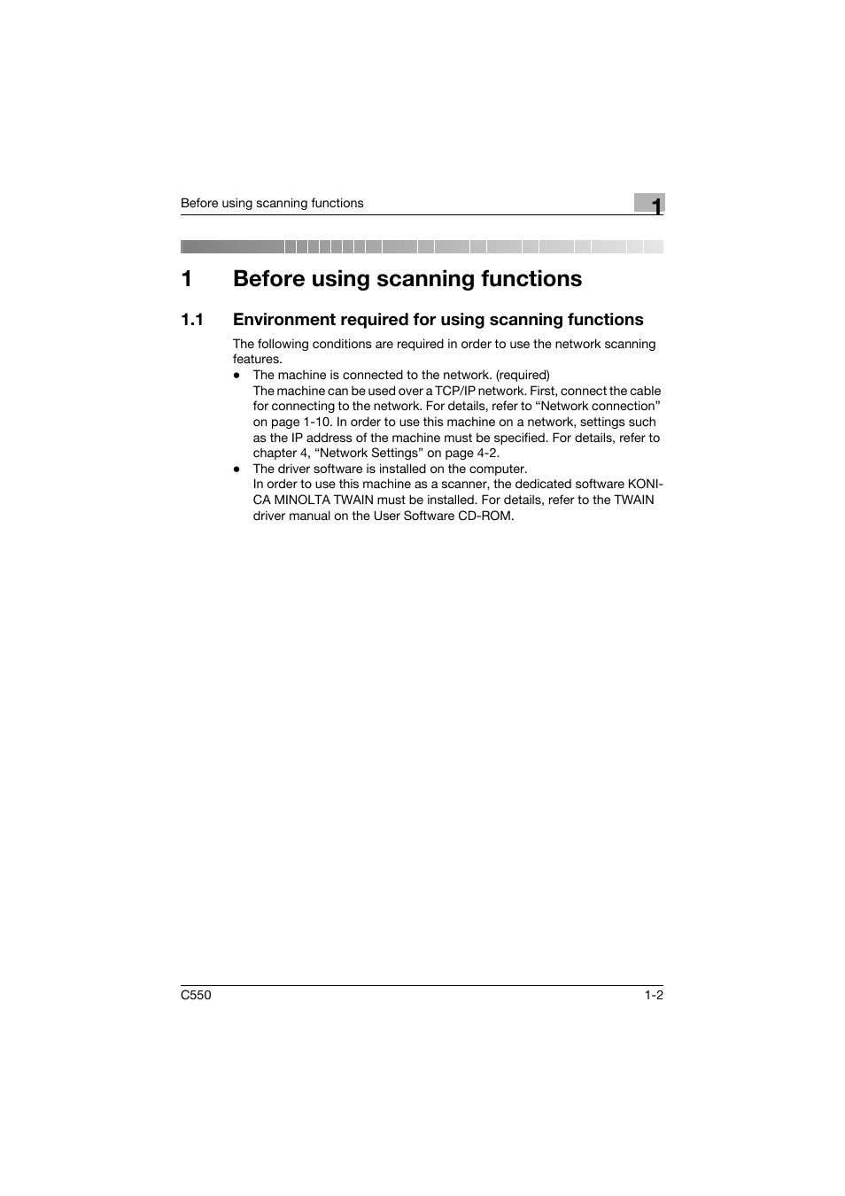 1 before using scanning functions, Before using scanning functions, 1before using scanning functions | Konica Minolta bizhub C550 User Manual | Page 25 / 415