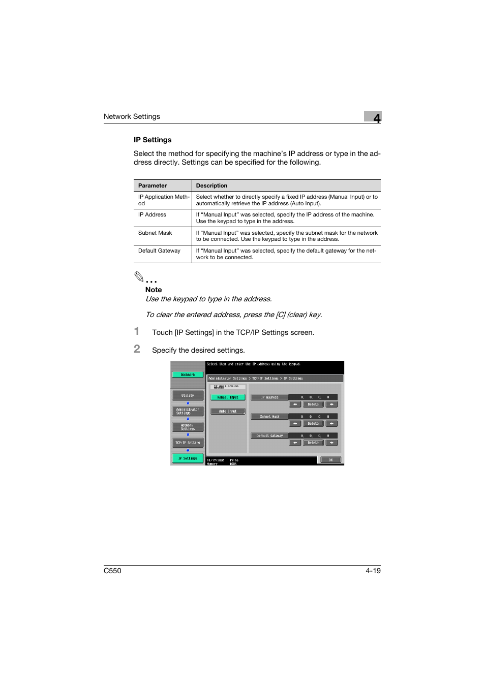 Ip settings, Ip settings -19 | Konica Minolta bizhub C550 User Manual | Page 265 / 415