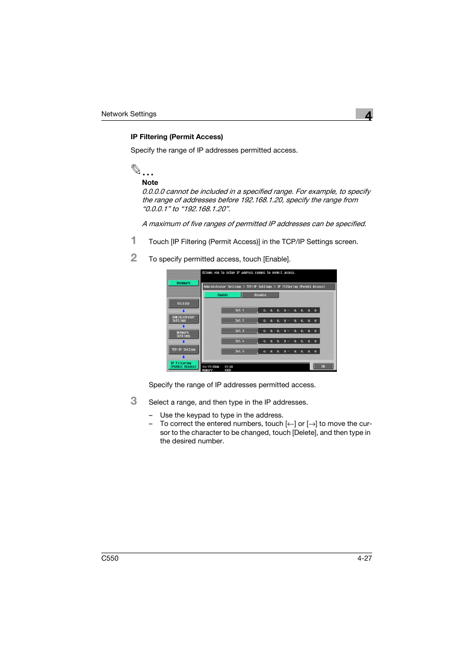 Ip filtering (permit access), Ip filtering (permit access) -27 | Konica Minolta bizhub C550 User Manual | Page 273 / 415