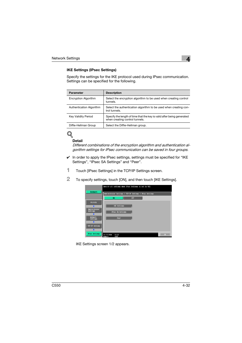 Ike settings (ipsec settings), Ike settings (ipsec settings) -32 | Konica Minolta bizhub C550 User Manual | Page 278 / 415