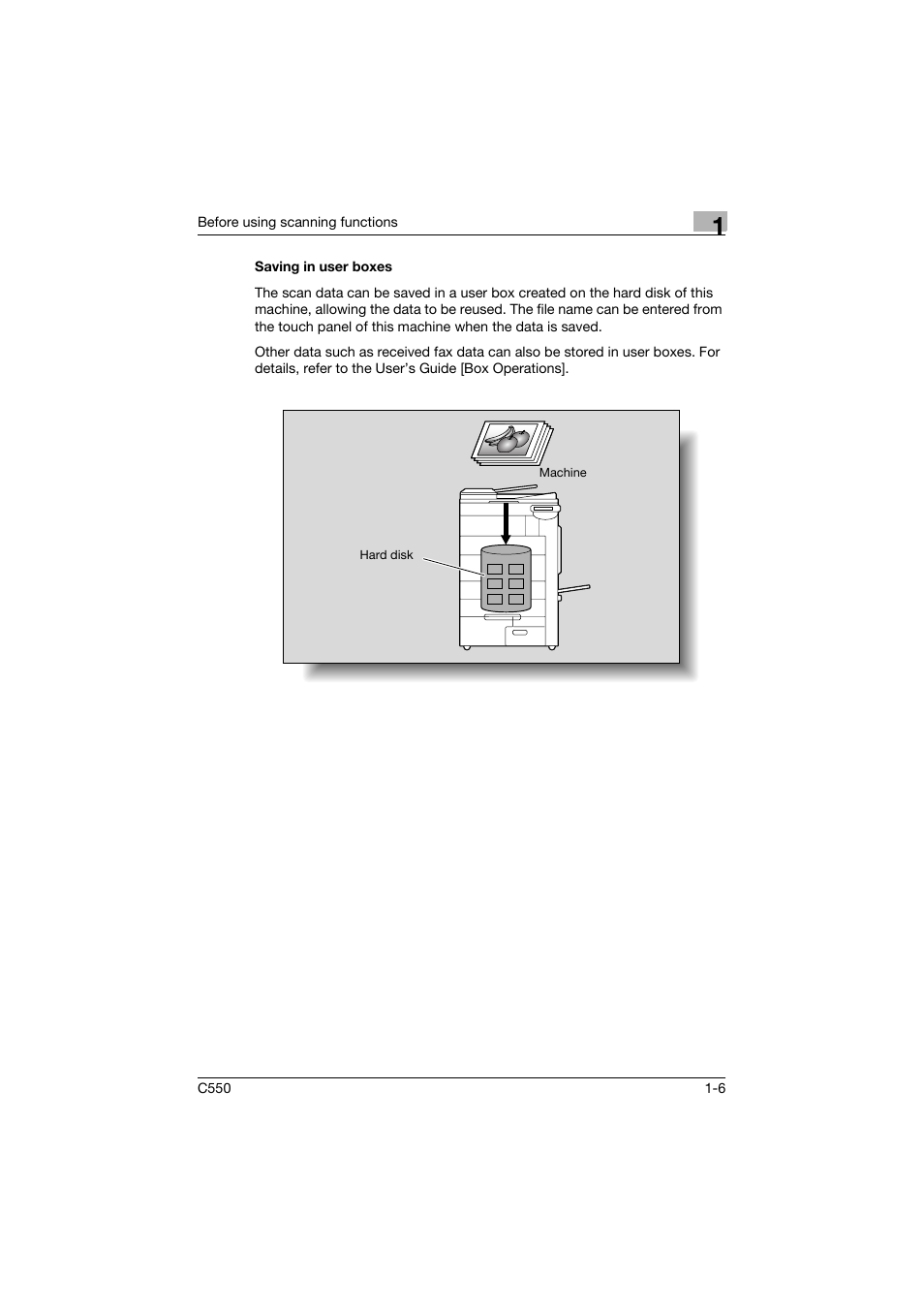 Saving in user boxes, Saving in user boxes -6 | Konica Minolta bizhub C550 User Manual | Page 29 / 415