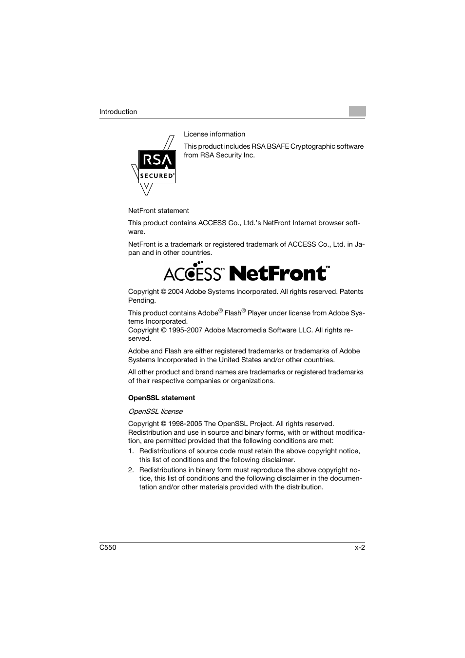 Openssl statement | Konica Minolta bizhub C550 User Manual | Page 3 / 415