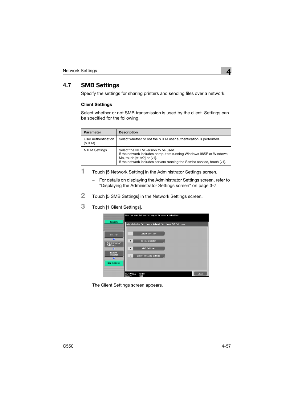 7 smb settings, Client settings, Smb settings -57 | Client settings -57 | Konica Minolta bizhub C550 User Manual | Page 303 / 415