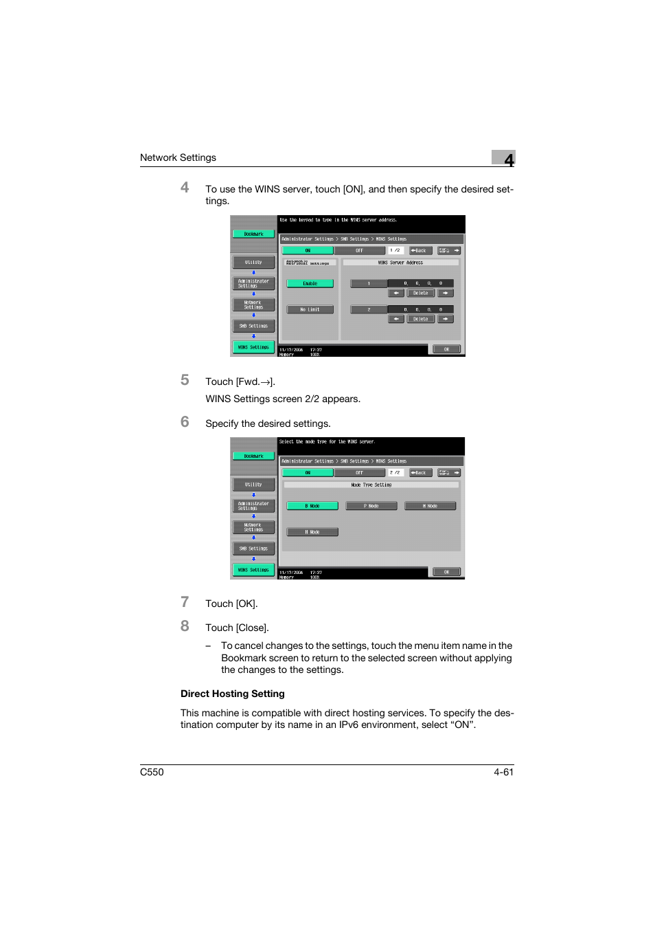 Direct hosting setting, Direct hosting setting -61 | Konica Minolta bizhub C550 User Manual | Page 307 / 415