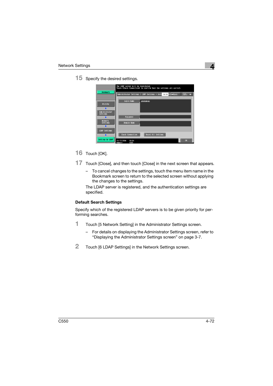 Default search settings, Default search settings -72 | Konica Minolta bizhub C550 User Manual | Page 318 / 415