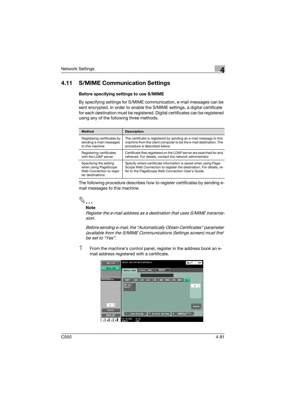 11 s/mime communication settings, Before specifying settings to use s/mime, S/mime communication settings -91 | Before specifying settings to use s/mime -91 | Konica Minolta bizhub C550 User Manual | Page 337 / 415