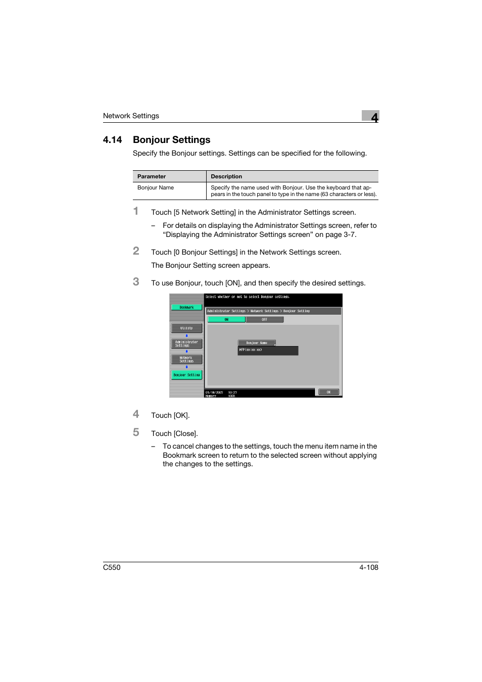 14 bonjour settings, Bonjour settings -108 | Konica Minolta bizhub C550 User Manual | Page 354 / 415