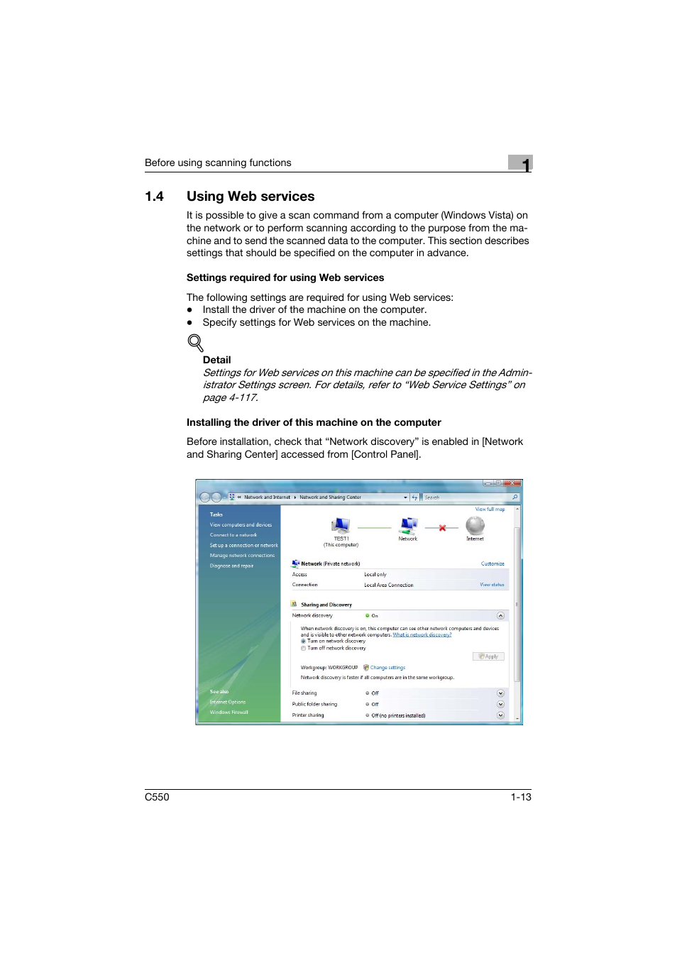 4 using web services, Settings required for using web services, Using web services -13 | Konica Minolta bizhub C550 User Manual | Page 36 / 415