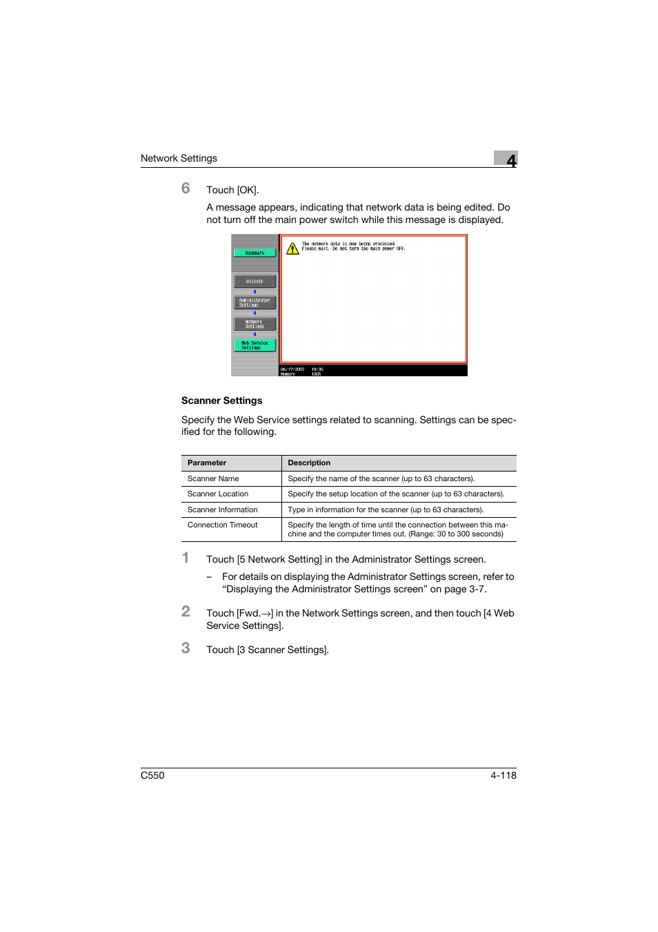 Scanner settings, Scanner settings -118 | Konica Minolta bizhub C550 User Manual | Page 364 / 415