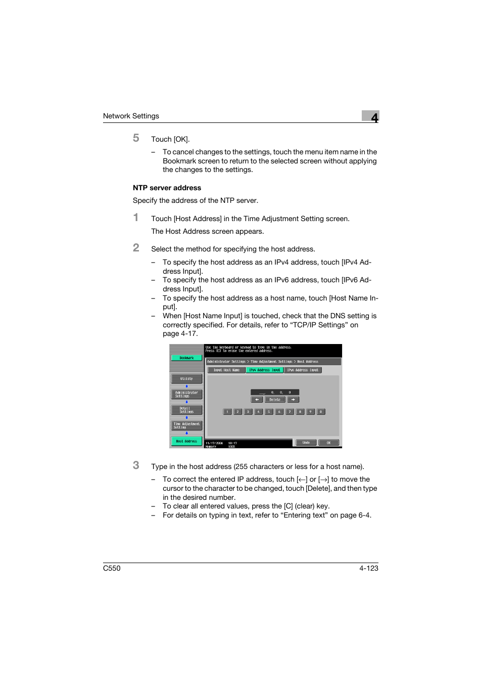 Ntp server address, Ntp server address -123 | Konica Minolta bizhub C550 User Manual | Page 369 / 415