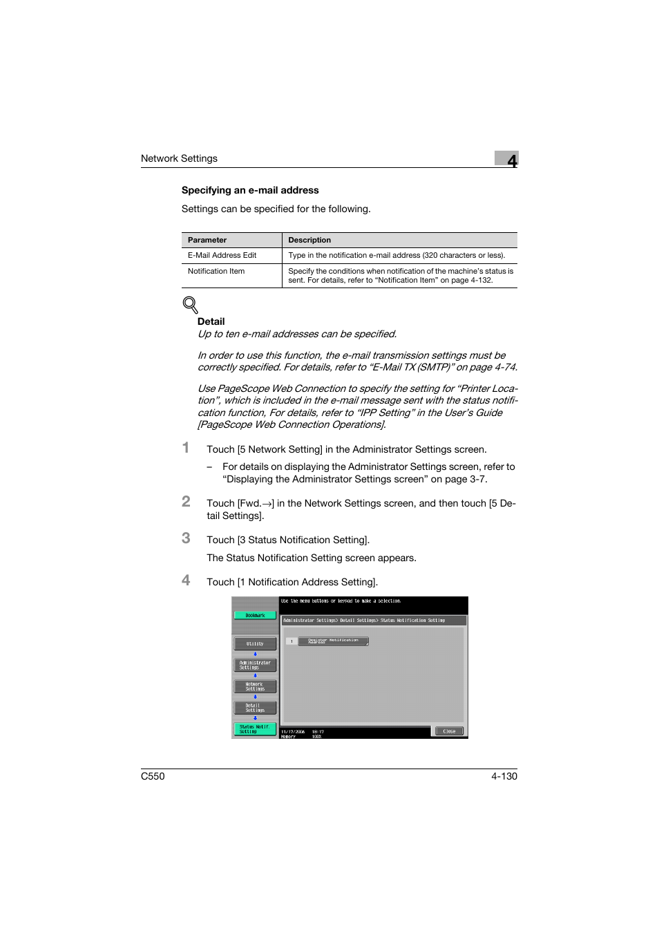 Specifying an e-mail address, Specifying an e-mail address -130 | Konica Minolta bizhub C550 User Manual | Page 376 / 415