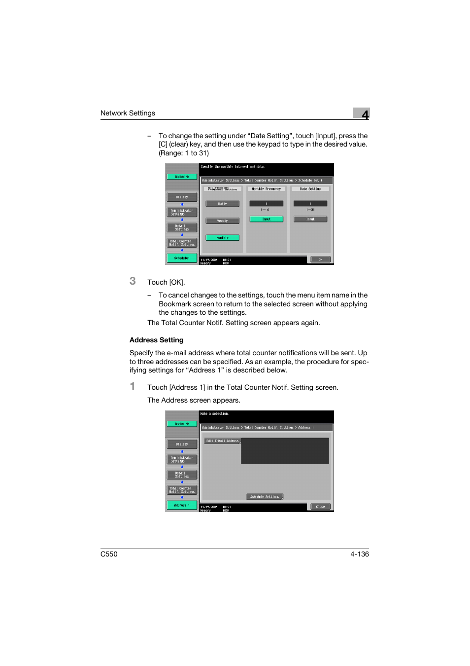 Address setting, Address setting -136 | Konica Minolta bizhub C550 User Manual | Page 382 / 415